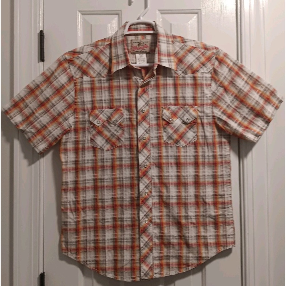 Wrangler American Cowboy Vintage Pearl Snap Shirt Plaid Western Mens LG MV11953
